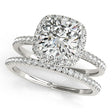 Cushion Lab Diamond Halo Bridal Set French Pave 18k White Gold 2.14ct