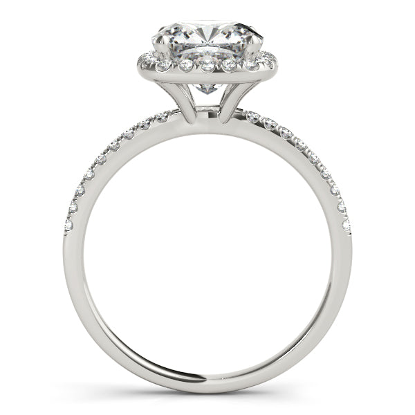 Cushion Lab Diamond Halo Bridal Set French Pave 18k White Gold 2.14ct
