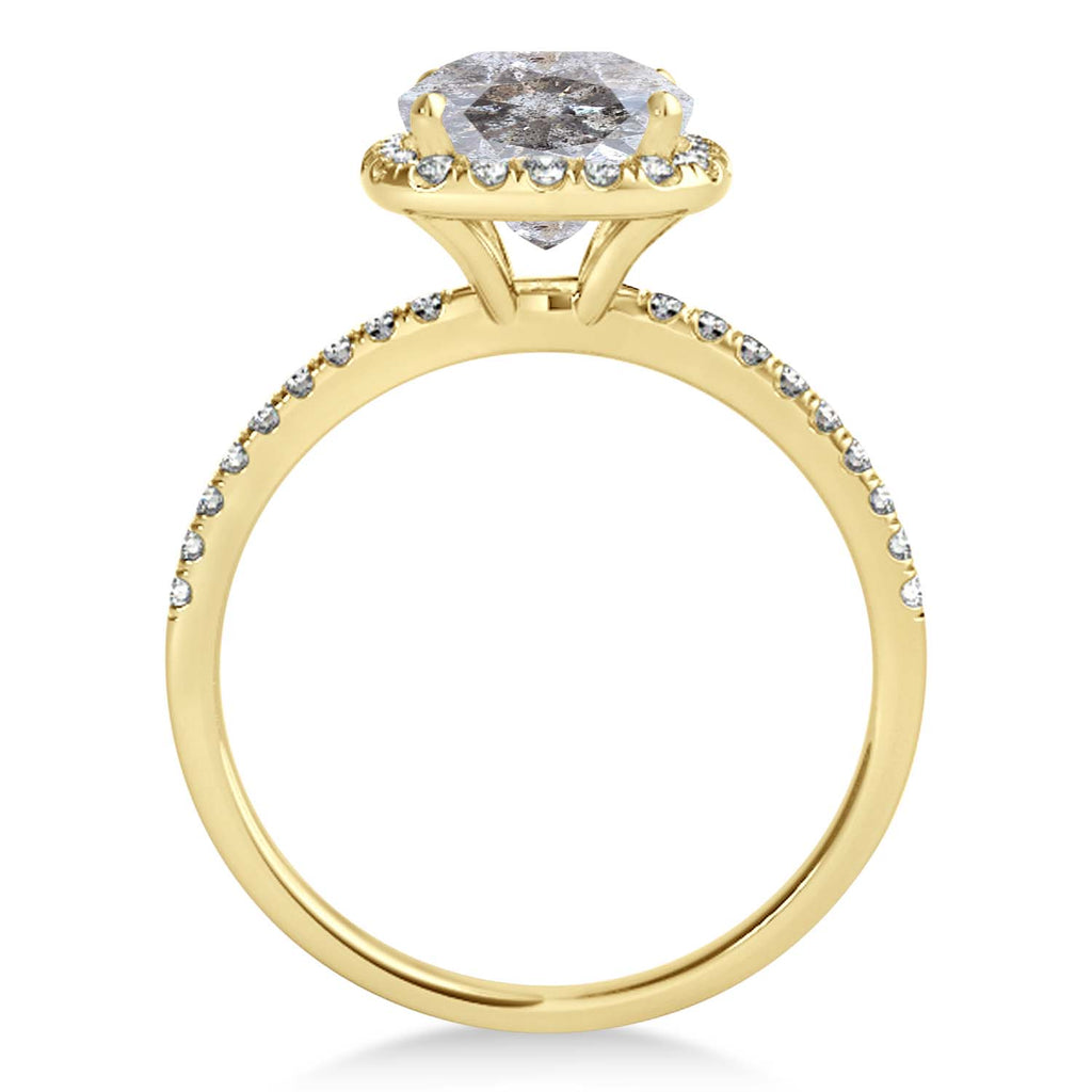 Cushion Salt & Pepper Diamond Halo Bridal Set French Pave 14k Yellow Gold 2.14ct