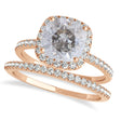 Cushion Salt & Pepper Diamond Halo Bridal Set French Pave 14k Rose Gold 0.84ct
