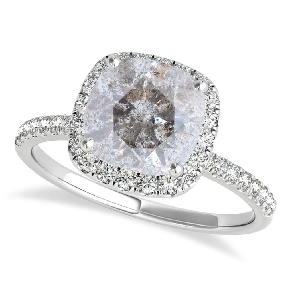 Cushion Salt & Pepper Diamond Halo Bridal Set French Pave Palladium 0.84ct
