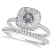 Cushion Salt & Pepper Diamond Halo Bridal Set French Pave Platinum 0.84ct