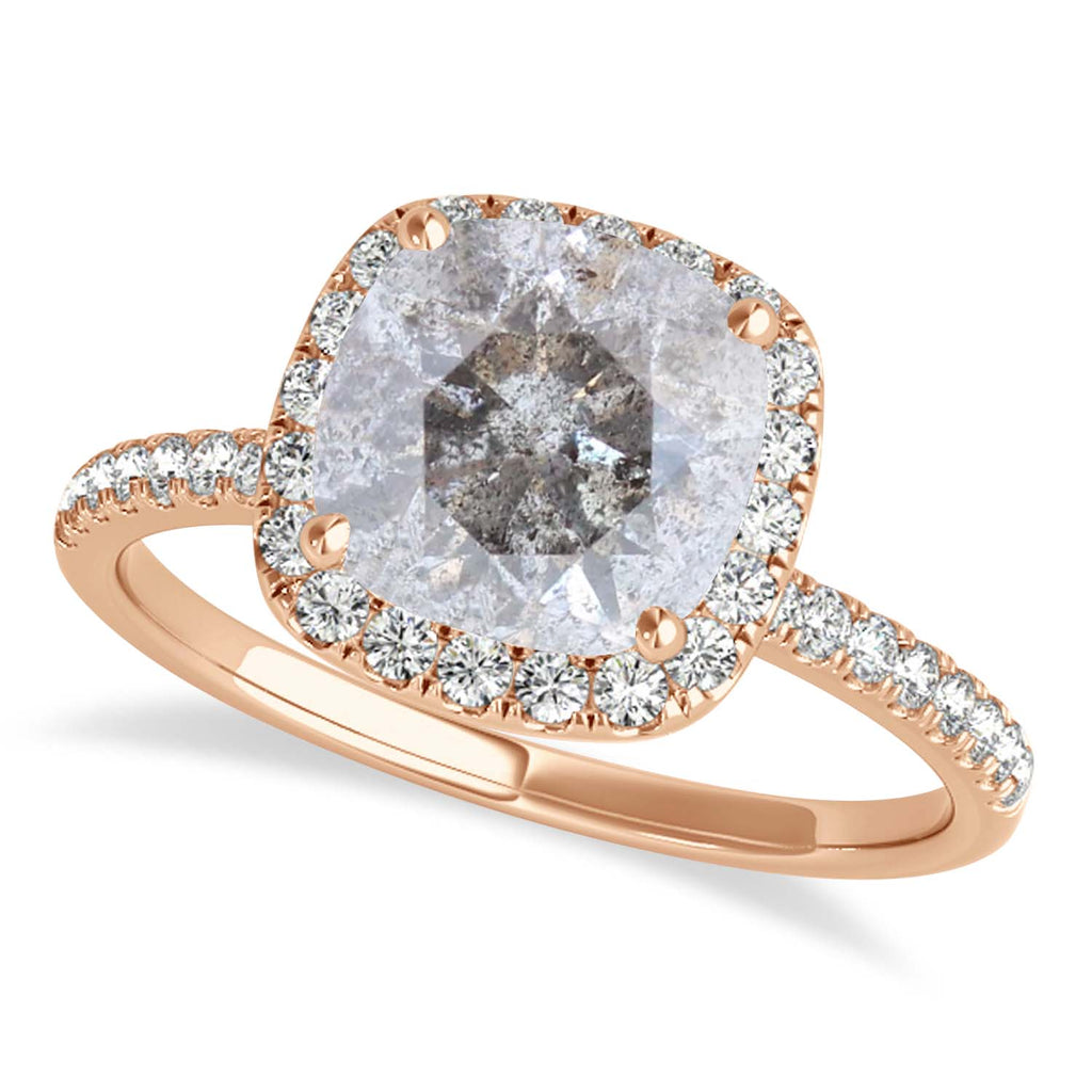 Cushion Salt & Pepper Diamond Halo Bridal Set French Pave 14k Rose Gold 1.72ct