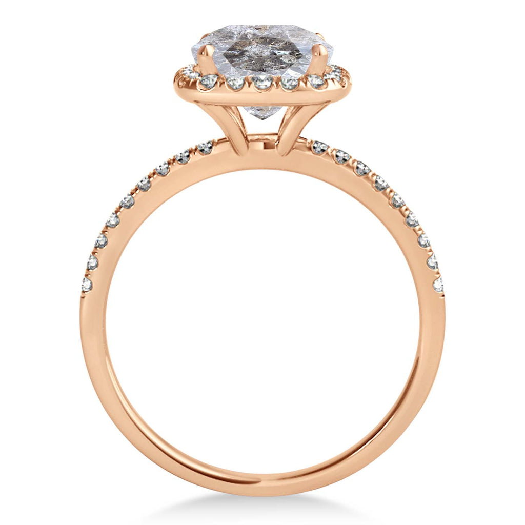 Cushion Salt & Pepper Diamond Halo Bridal Set French Pave 14k Rose Gold 1.72ct