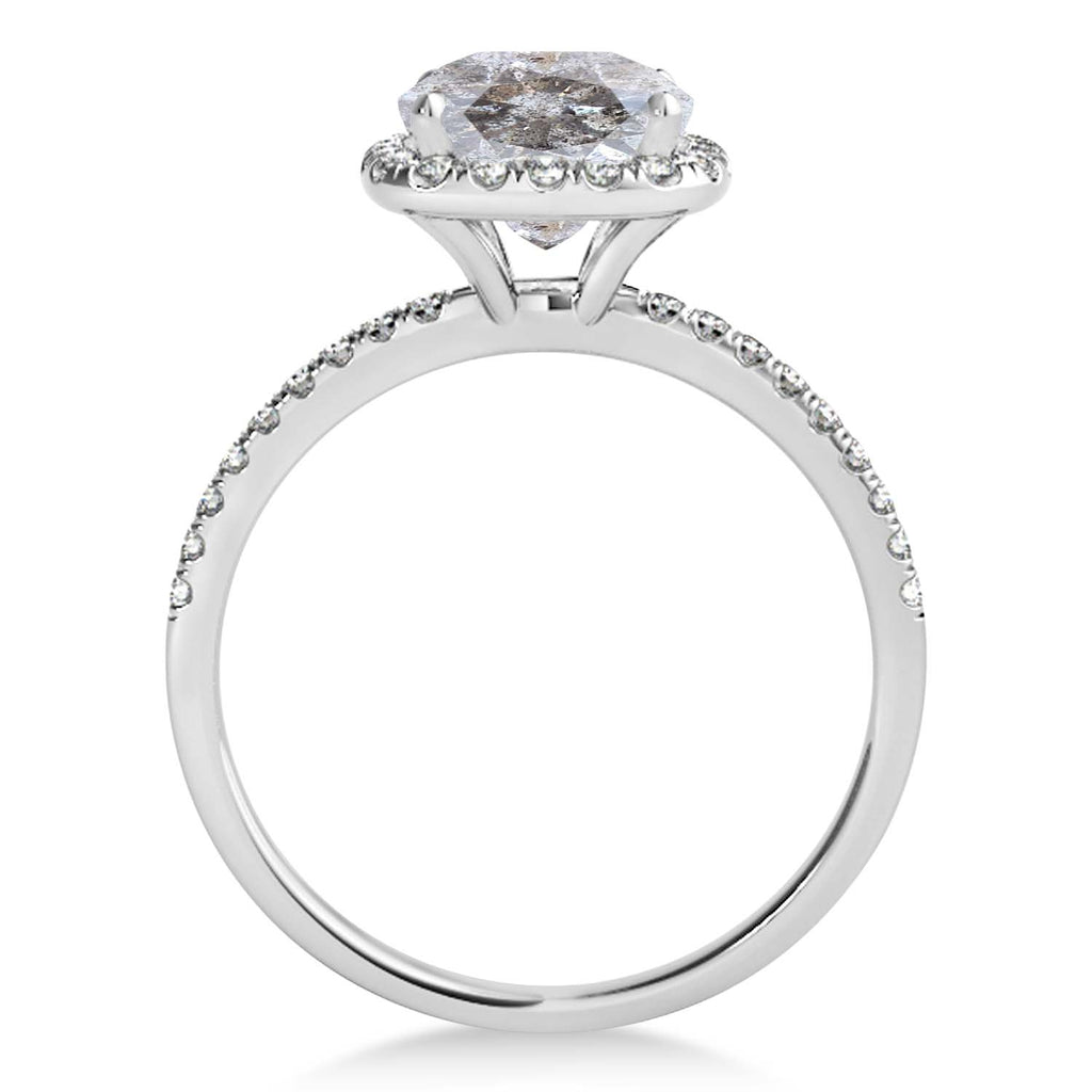 Cushion Salt & Pepper Diamond Halo Bridal Set French Pave Platinum 1.72ct
