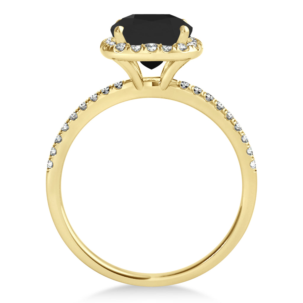 Cushion Black Diamond Halo Bridal Set French Pave 14k Yellow Gold 0.84ct