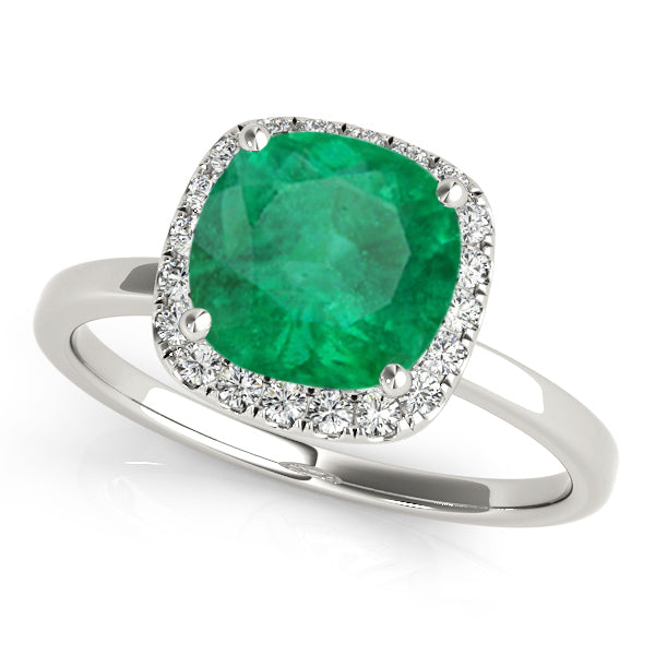 Cushion Emerald & Diamond Halo Engagement Ring 14k White Gold (1.00ct)
