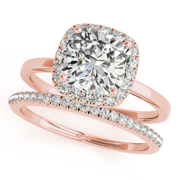 Cushion Diamond Halo Bridal Set 14k Rose Gold (1.14ct)