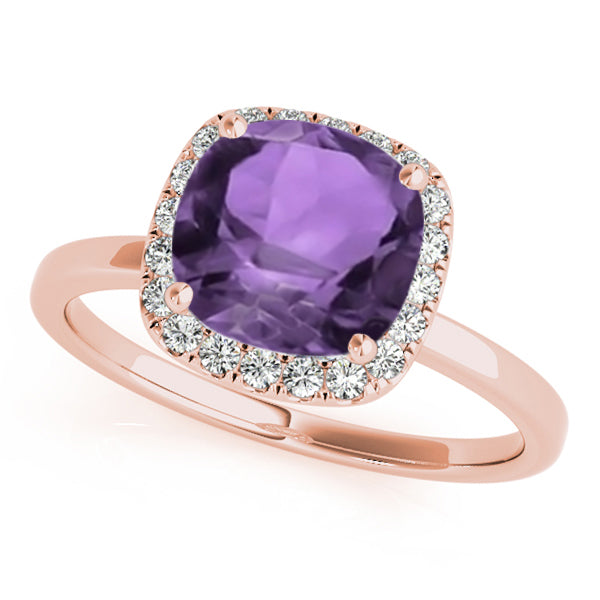 Cushion Amethyst & Diamond Halo Bridal Set 14k Rose Gold (1.14ct)