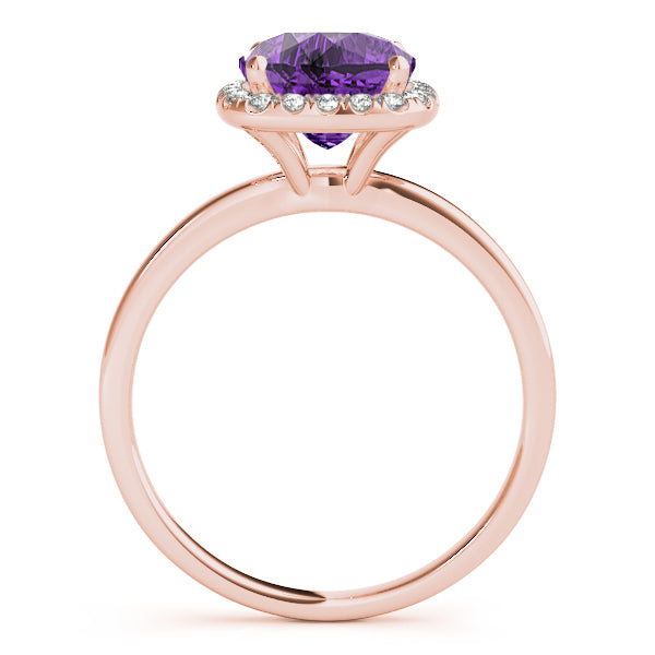 Cushion Amethyst & Diamond Halo Bridal Set 14k Rose Gold (1.14ct)