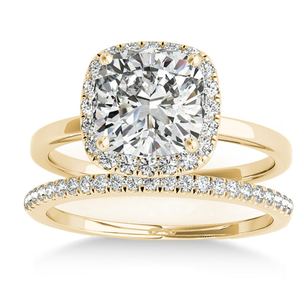 Cushion Diamond Halo Bridal Set 14k Yellow Gold (0.29ct)