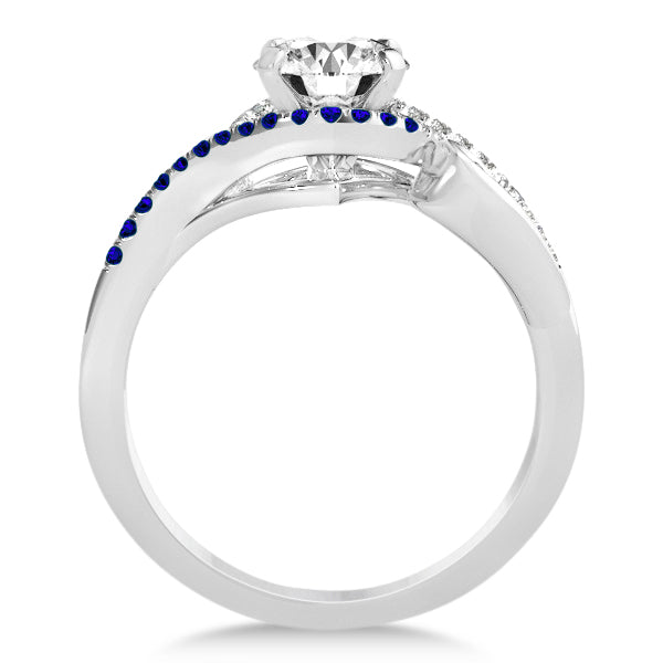 Swirl Bypass Diamond & Blue Sapphire Bridal Set 14k White Gold 0.36ct