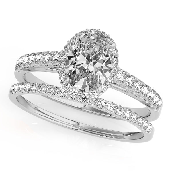 Diamond Accented Halo Oval Shape Bridal Set 14k White Gold (1.58ct)
