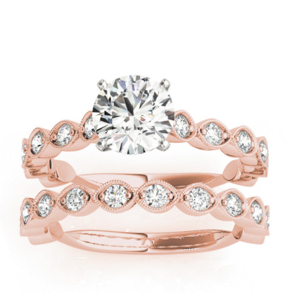 Vintage Marquise Diamond Bridal Set Setting 14k Rose Gold (0.80ct)