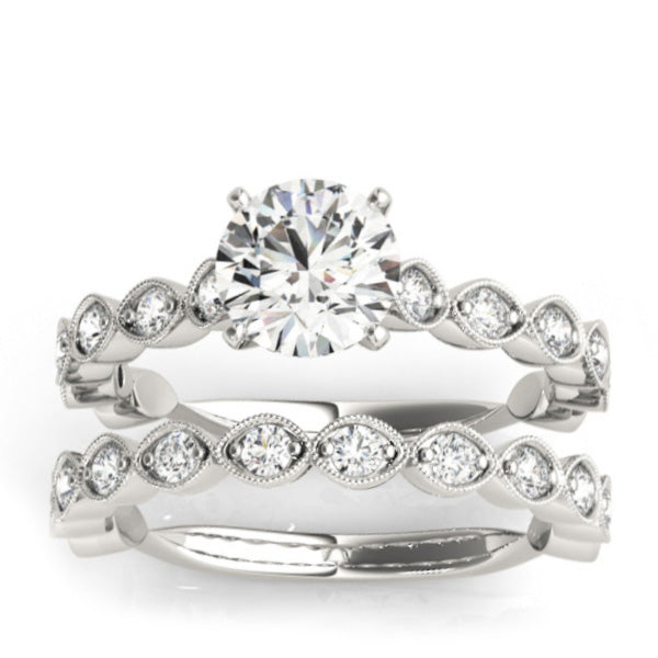 Vintage Marquise Diamond Bridal Set Setting 14k White Gold (0.80ct)