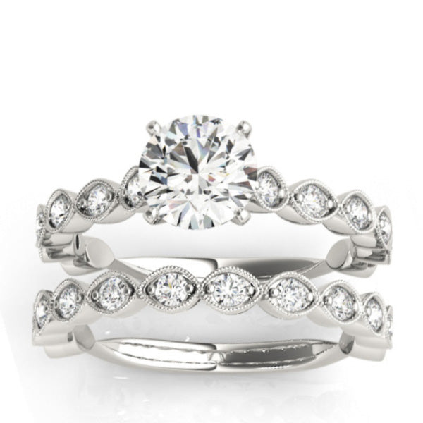 Vintage Marquise Diamond Bridal Set Setting 18k White Gold (0.80ct)