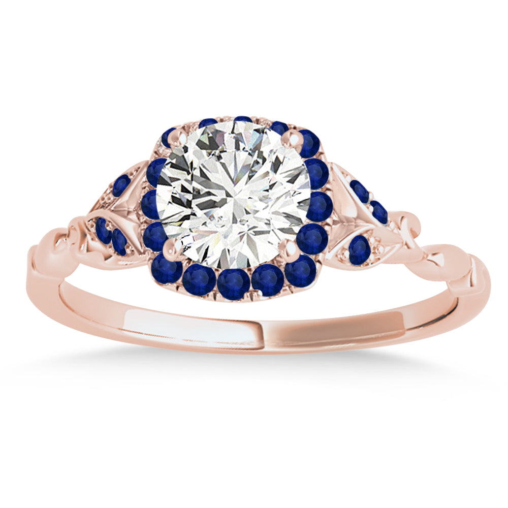 Blue Sapphire Butterfly Halo Engagement Ring 14k Rose Gold (0.14ct)
