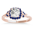 Blue Sapphire Butterfly Halo Engagement Ring 18k Rose Gold (0.14ct)