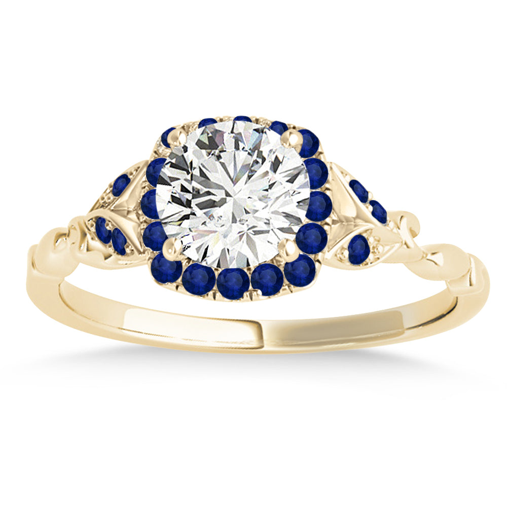 Blue Sapphire Butterfly Halo Engagement Ring 18k Yellow Gold (0.14ct)