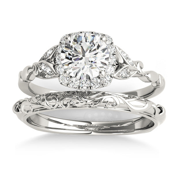 Diamond Antique Style Butterfly Bridal Set 14k White Gold (0.14ct)