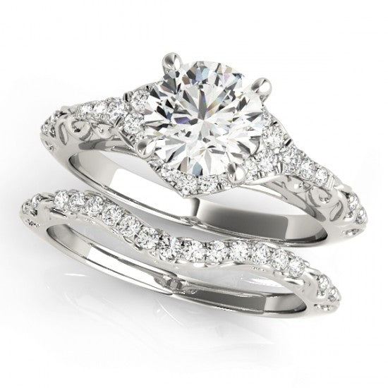 Diamond Antique Style Swirl Bridal Set 14k White Gold (1.25ct)
