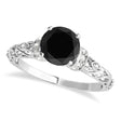 Black Diamond & Diamond Antique Style Engagement Ring 14k White Gold (0.87ct)