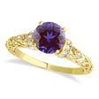 Lab Alexandrite & Diamond Antique Engagement Ring 18k Yellow Gold 1.12ct