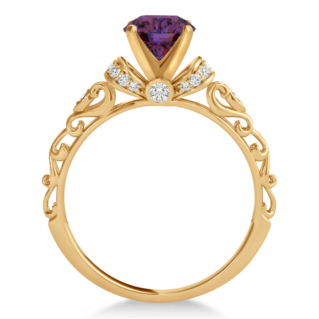 Lab Aleandrite & Diamond Antique Style Engagement Ring 14k Rose Gold (1.62ct)