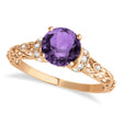 Amethyst & Diamond Antique Style Engagement Ring 14k Rose Gold (0.87ct)