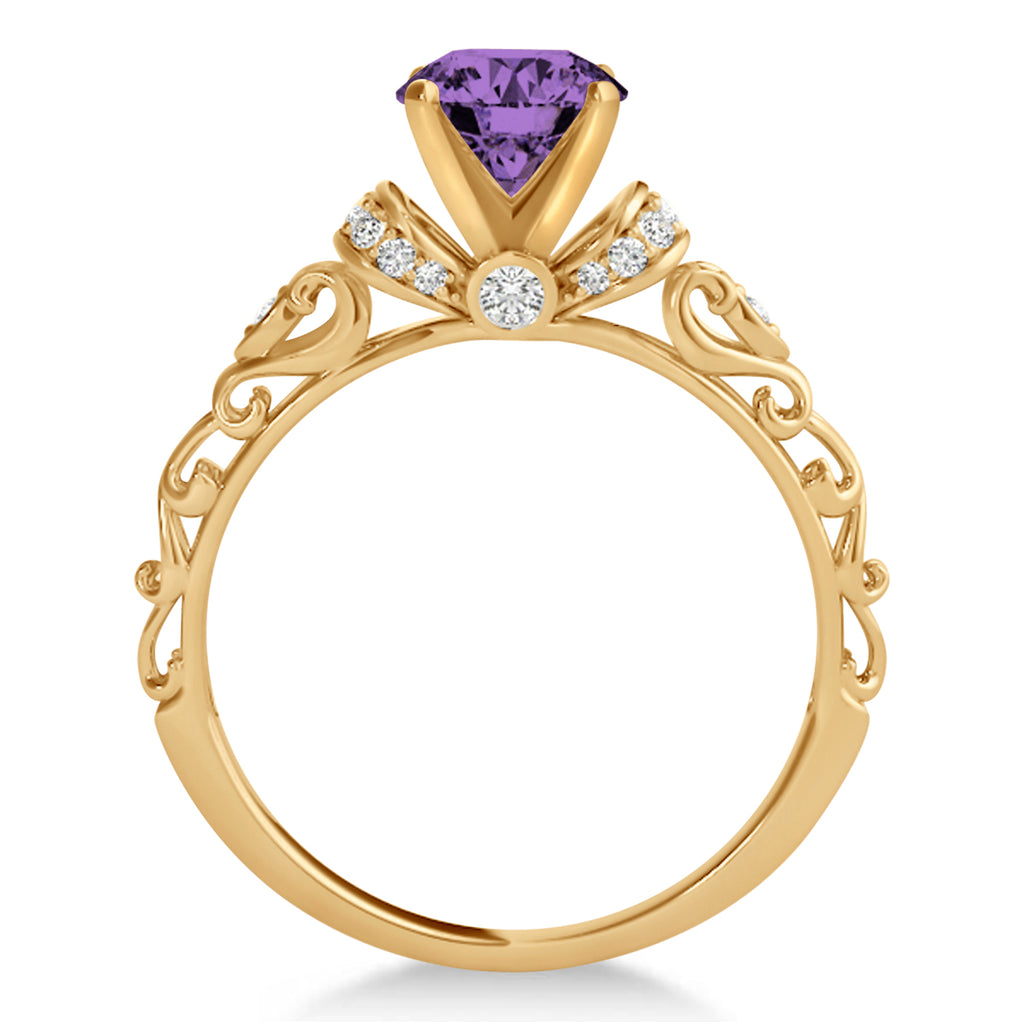 Amethyst & Diamond Antique Style Engagement Ring 14k Rose Gold (1.62ct)