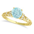 Aquamarine/Diamond Antique Style Engagement Ring 14k Yellow Gold .87ct