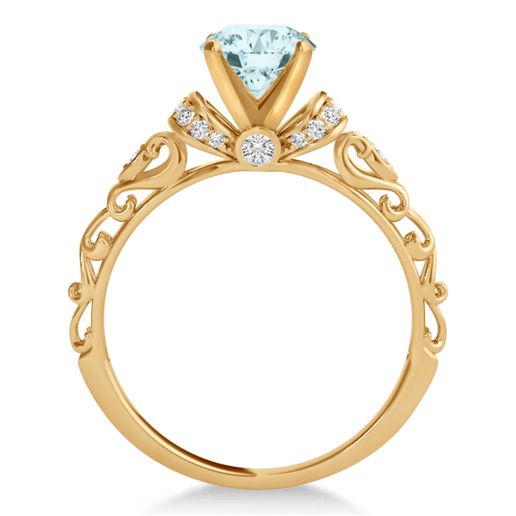 Aquamarine & Diamond Antique Style Engagement Ring 14k Rose Gold (1.12ct)