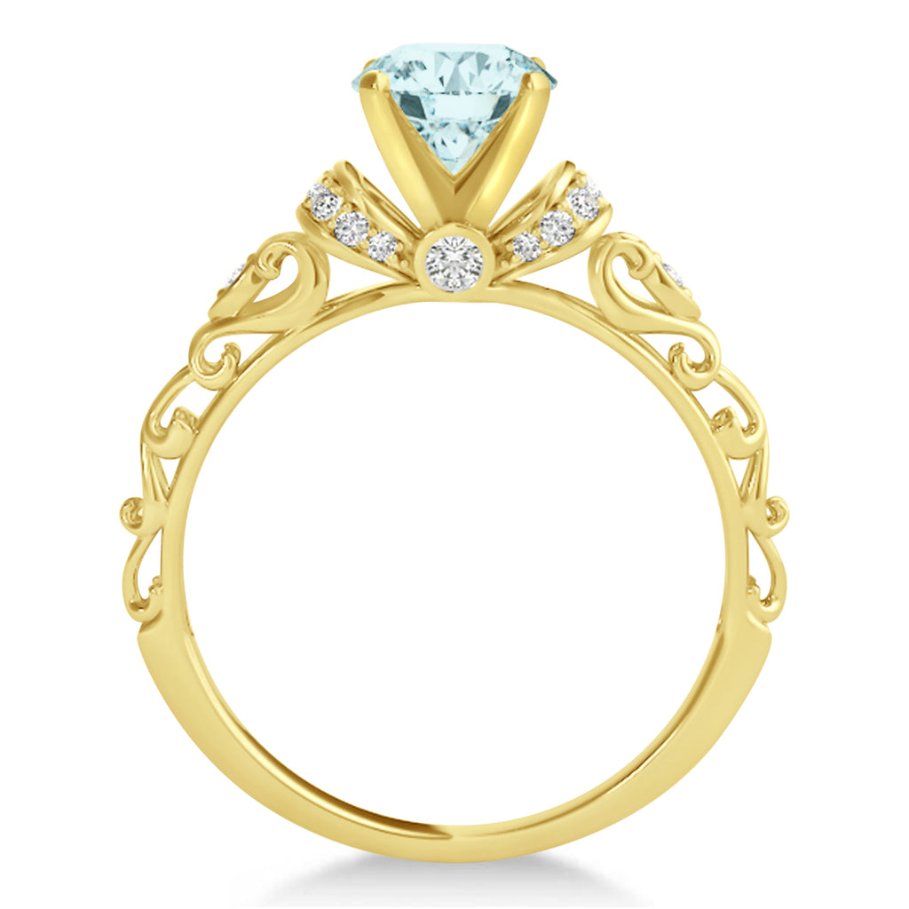 Aquamarine & Diamond Antique Engagement Ring 14k Yellow Gold (1.12ct)