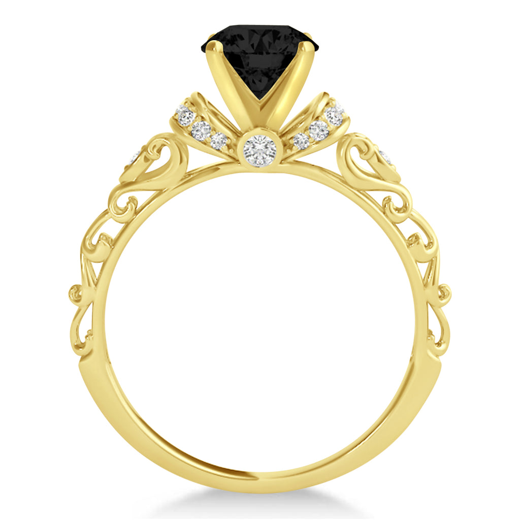 Black Diamond & Diamond Antique Engagement Ring 18k Yellow Gold .87ct