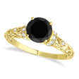 Black Diamond & Diamond Antique Engagement Ring 14k Yellow Gold 1.62ct