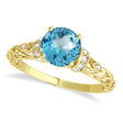 Blue Topaz/Diamond Antique Style Engagement Ring 18k Yellow Gold .87ct