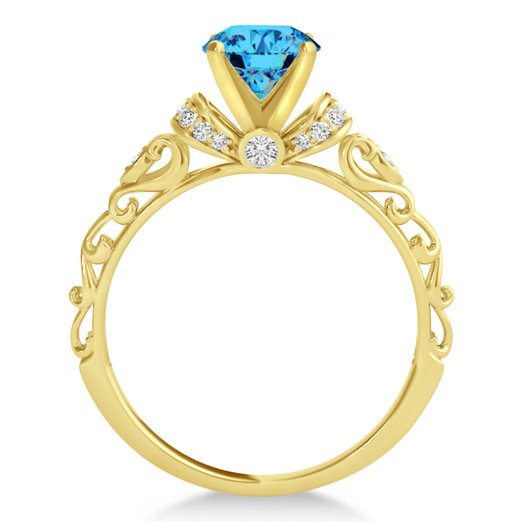 Blue Topaz & Diamond Antique Engagement Ring 14k Yellow Gold (1.12ct)