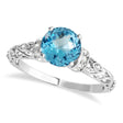 Blue Topaz & Diamond Antique Style Engagement Ring 18k White Gold (1.62ct)