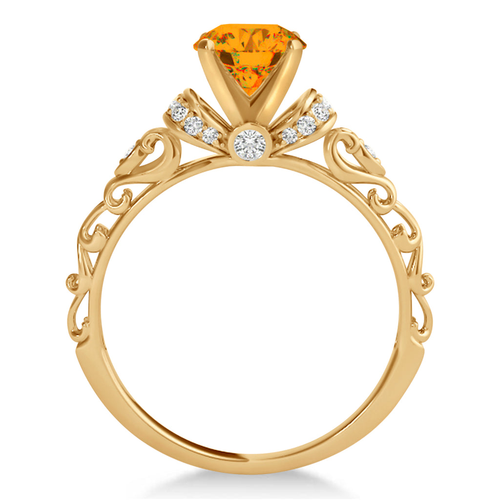Citrine & Diamond Antique Style Engagement Ring 14k Rose Gold (1.12ct)