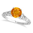 Citrine & Diamond Antique Style Engagement Ring 14k White Gold (1.62ct)