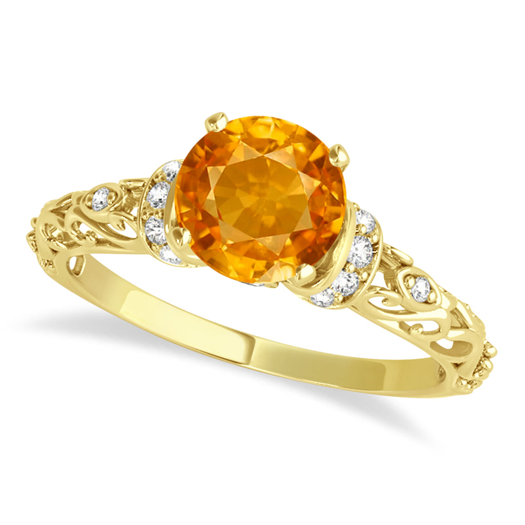 Citrine & Diamond Antique Engagement Ring 18k Yellow Gold (1.62ct)