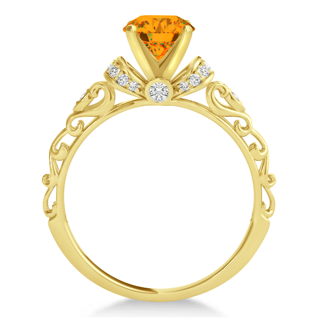 Citrine & Diamond Antique Engagement Ring 18k Yellow Gold (1.62ct)