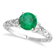 Emerald & Diamond Antique Style Engagement Ring 14k White Gold (0.87ct)