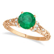 Emerald & Diamond Antique Style Engagement Ring 14k Rose Gold (1.12ct)