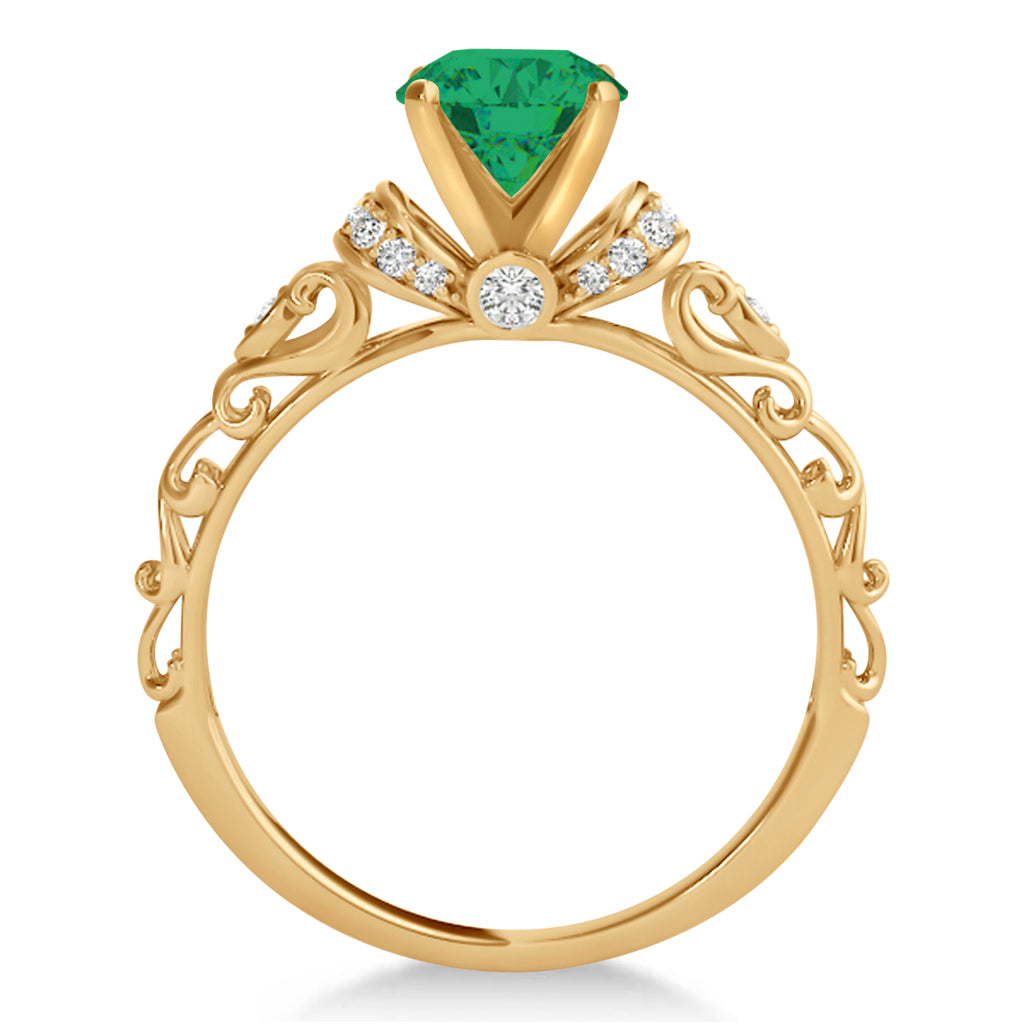 Emerald & Diamond Antique Style Engagement Ring 14k Rose Gold (1.62ct)