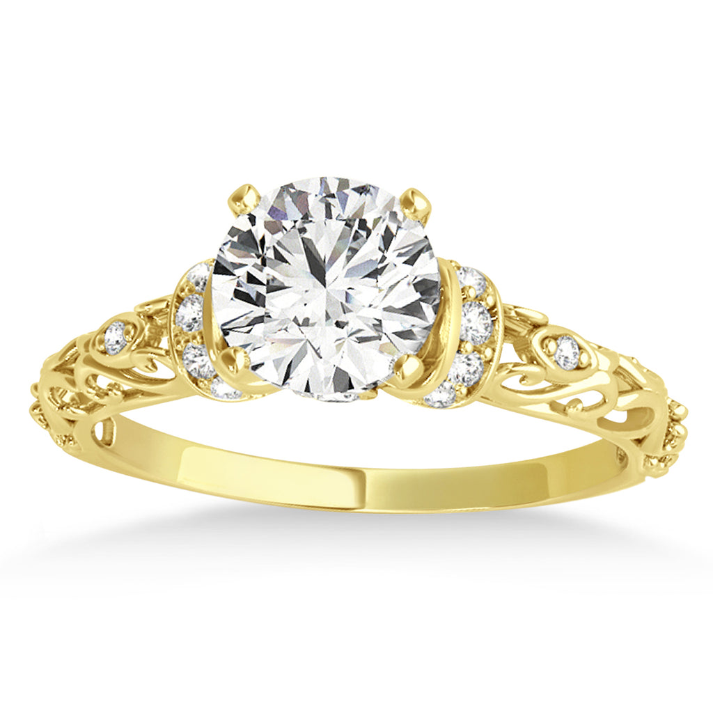 Lab Grown Diamond Antique Style Engagement Ring Setting 18k Yellow Gold (0.12ct)