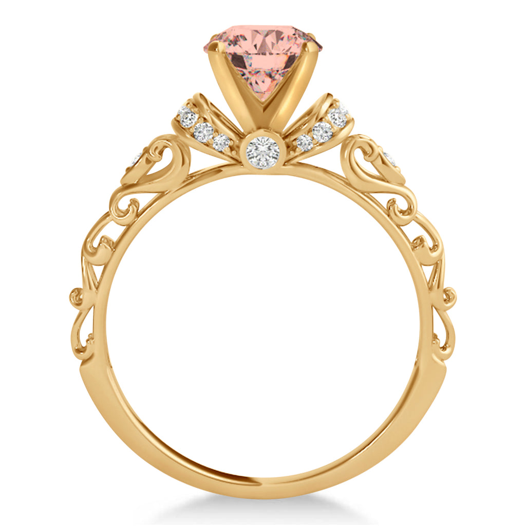 Morganite & Diamond Antique Style Engagement Ring 14k Rose Gold (0.87ct)