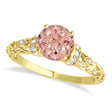 Morganite Diamond Antique Style Engagement Ring 18k Yellow Gold 0.87ct