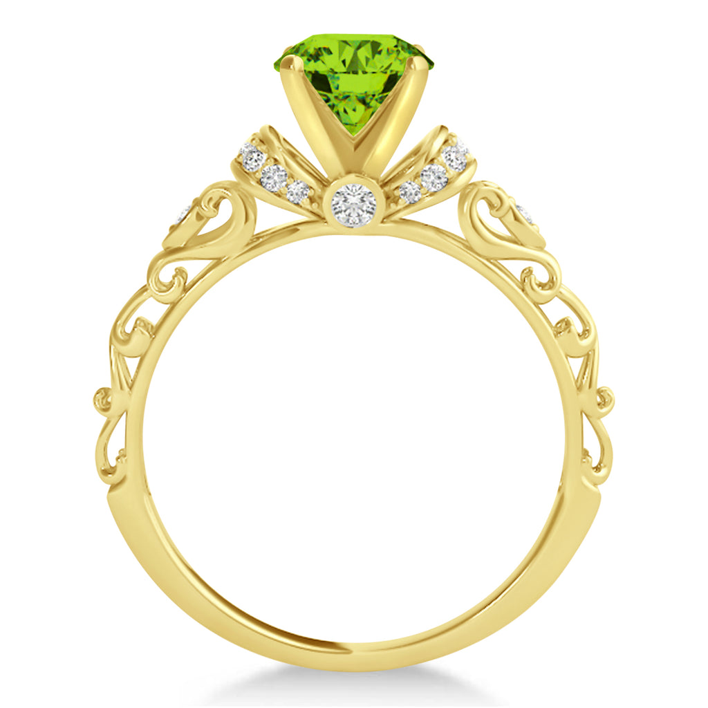 Peridot & Diamond Antique Style Engagement Ring 14k Yellow Gold 0.87ct