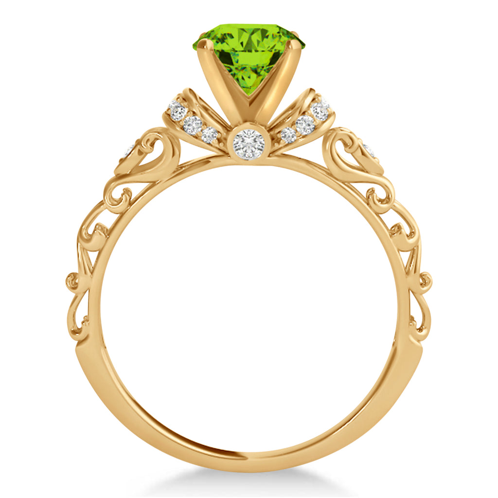 Peridot & Diamond Antique Style Engagement Ring 14k Rose Gold (1.12ct)